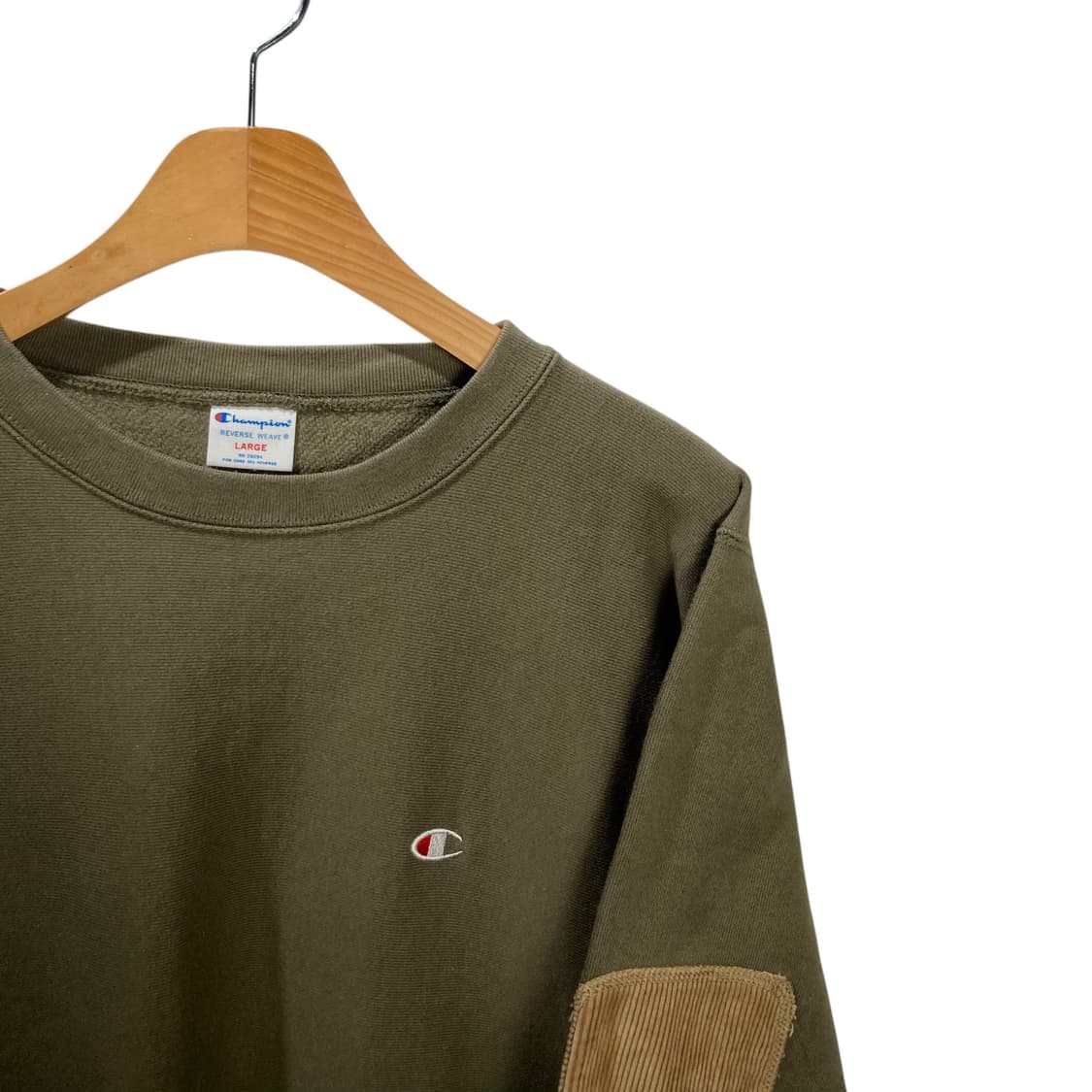 챔피온 리버스위브 스몰로고 패치 카키 맨투맨 상품이미지3