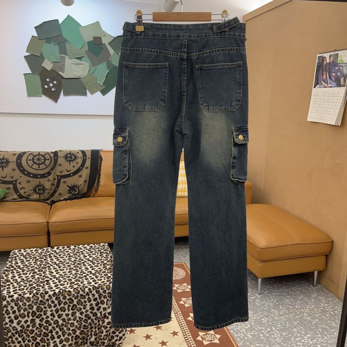 빈티지 Y2K 올드스쿨 빈티지 워싱 버튼 카고 데님팬츠 M C09361 상품이미지4