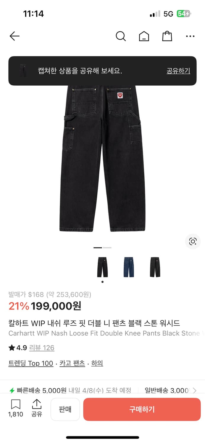 칼하트 wip 내쉬 루즈 핏 더블니 상품이미지2