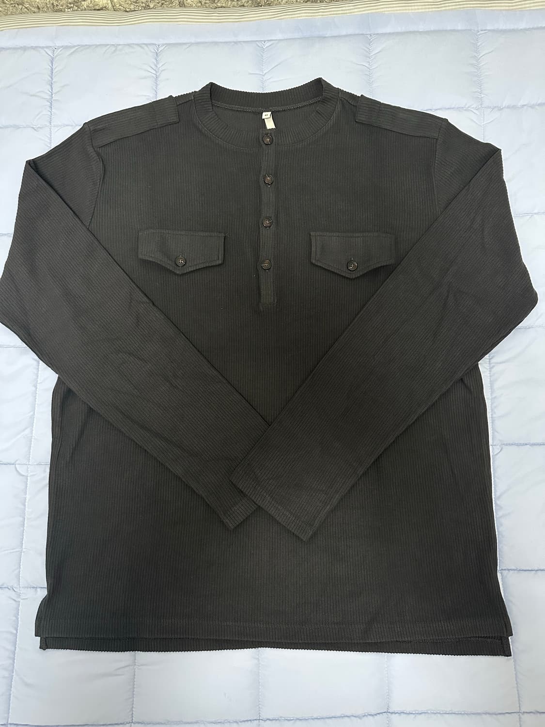 노이어 리브드 헨리넥 롱 슬리브 티셔츠 (다크그레이) 48 상품이미지2