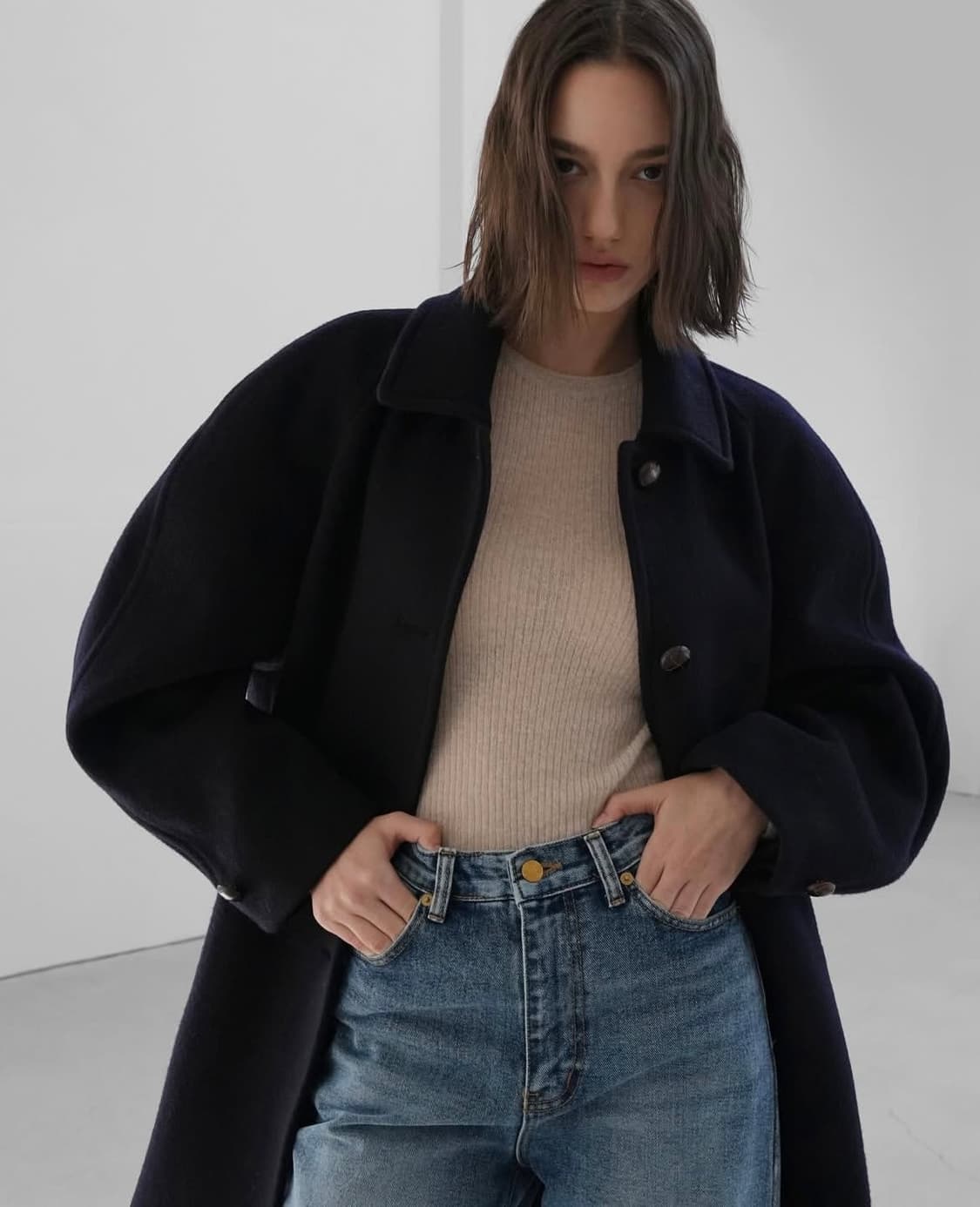 (새상품) 11am 일레븐에이엠 하프 코트 / 네이비 상품이미지5