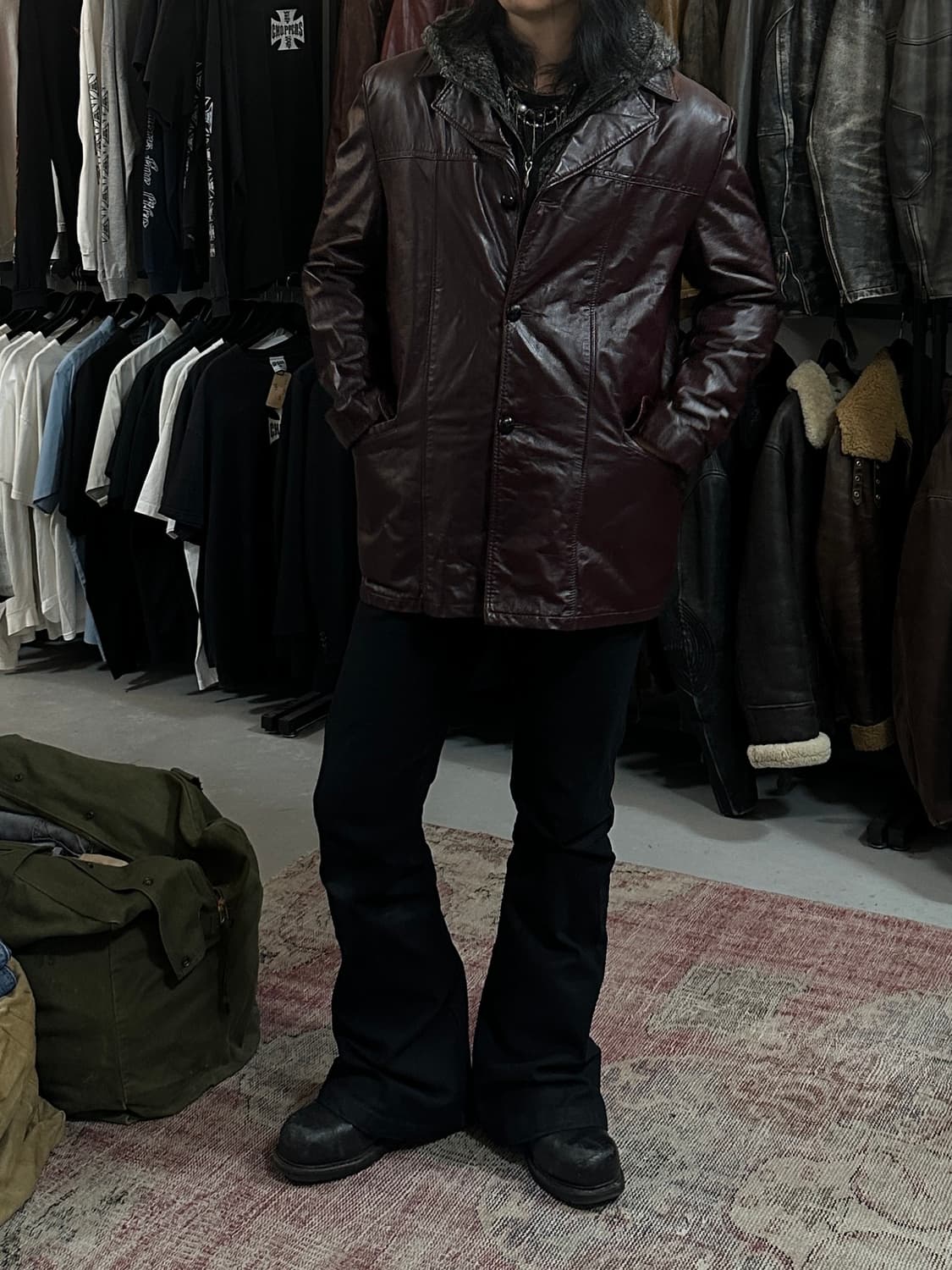 80's 빈티지 버건디 레더 자켓 레더 블레이저 카코트 상품이미지2
