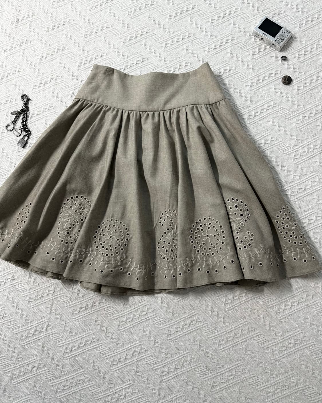 울 레이어드 니트 플라워 모티프 스커트 2pcs SET 상품이미지9