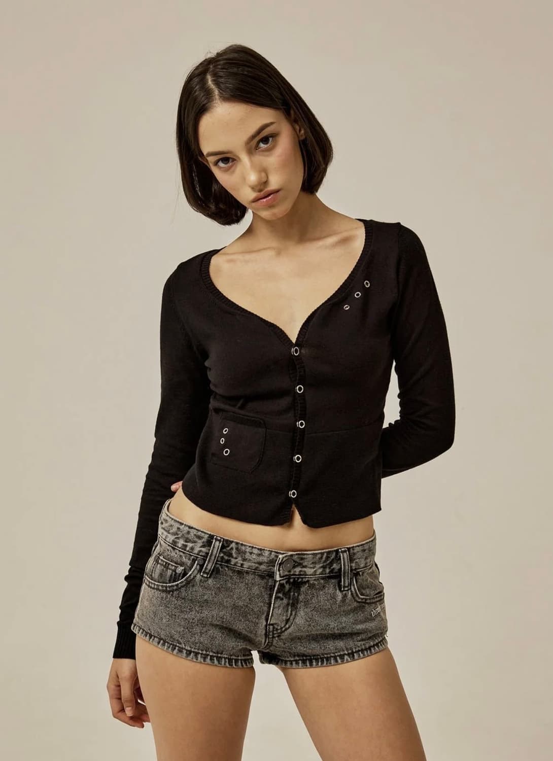 쓰리타임즈 메이 아일렛 가디건 블랙 상품이미지1