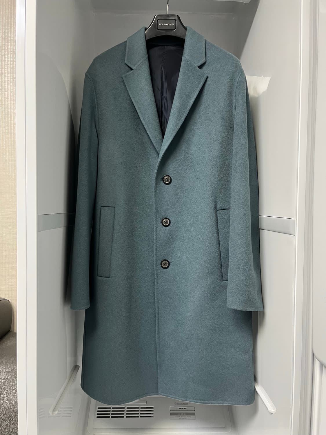 솔리드옴므 블루 세미오버핏 핸드메이드 캐시미어 코트 48사이즈 상품이미지1