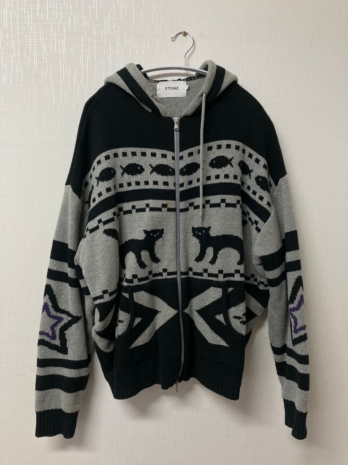 엑스톤즈 스타 캣 코위찬 니트 후드 집업 (BLACK)  상품이미지1