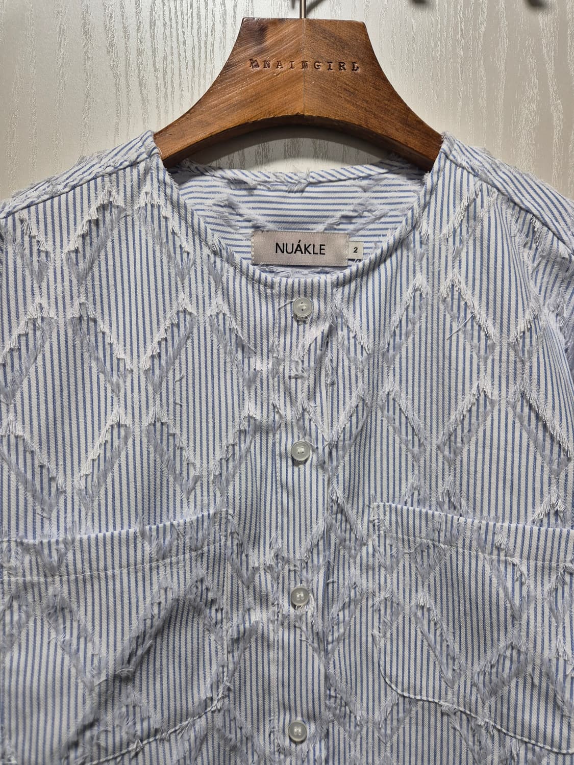 빈티지 봄여름 하늘색 스트라이프 프린지 숏 자켓 상품이미지5