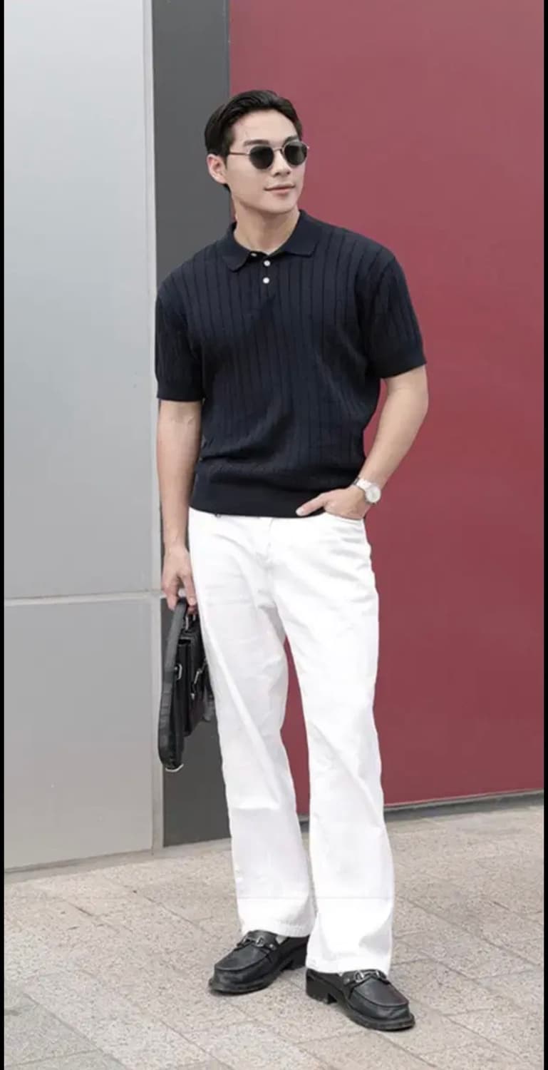 [새상품] 론트 골지 카라 반팔니트 네이비 Msize 상품이미지4