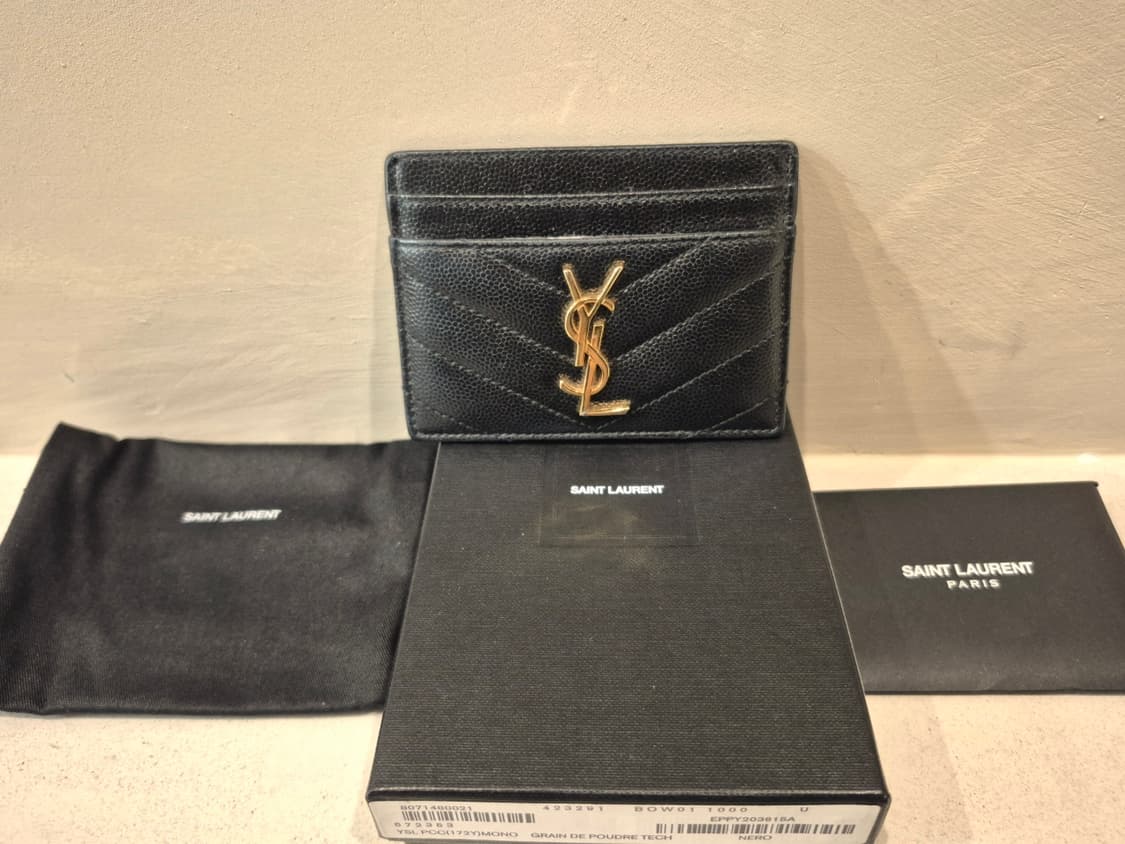 생로랑 정품 블랙 캐비어 스킨 마틀라세 금장 카드지갑 팝니다 풀박스 상품이미지1