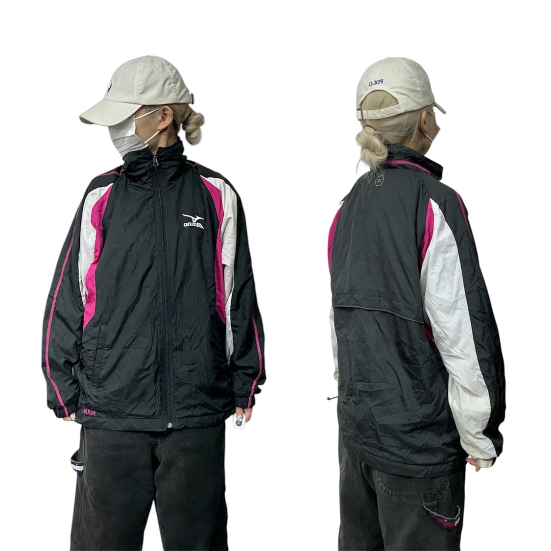 미즈노 차콜 화이트 사이드 라인 바람막이 자켓 S 상품이미지1