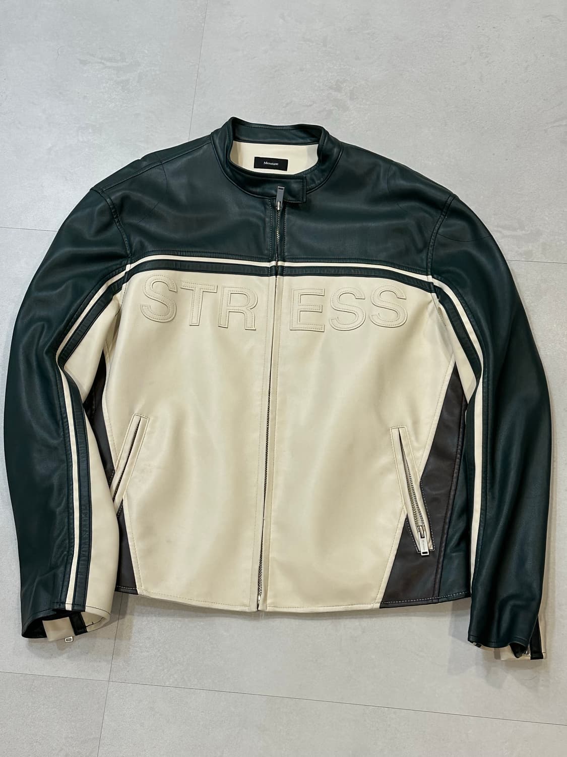 민타임 그린 모터사이클 레더 자켓 상품이미지2