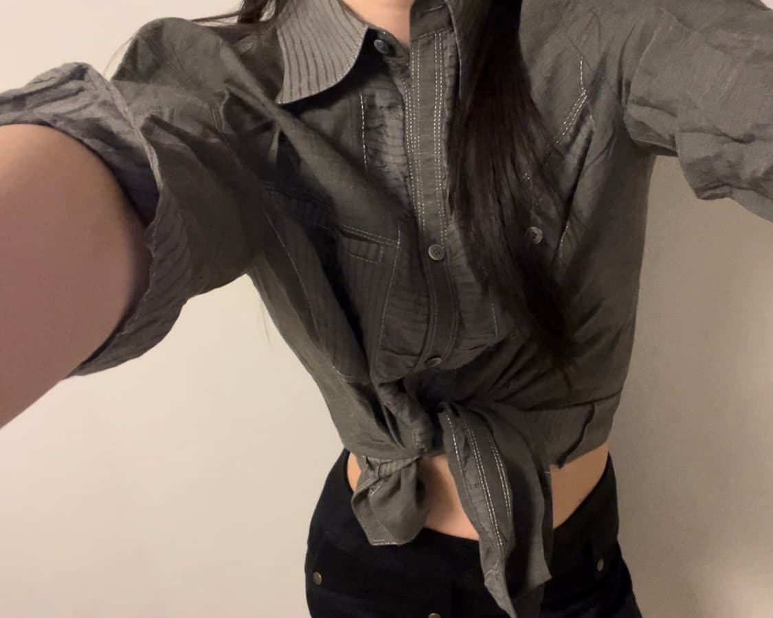 stitch+stripe point charcoal shirts 상품이미지1