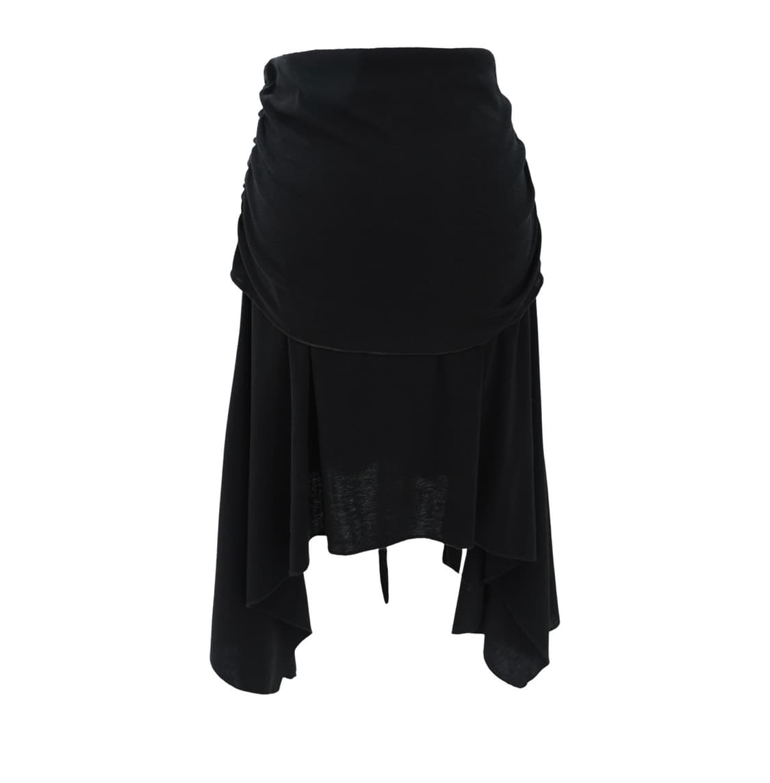 쉬이즈미애 셔링 언발 랩 스커트 블랙 상품이미지2