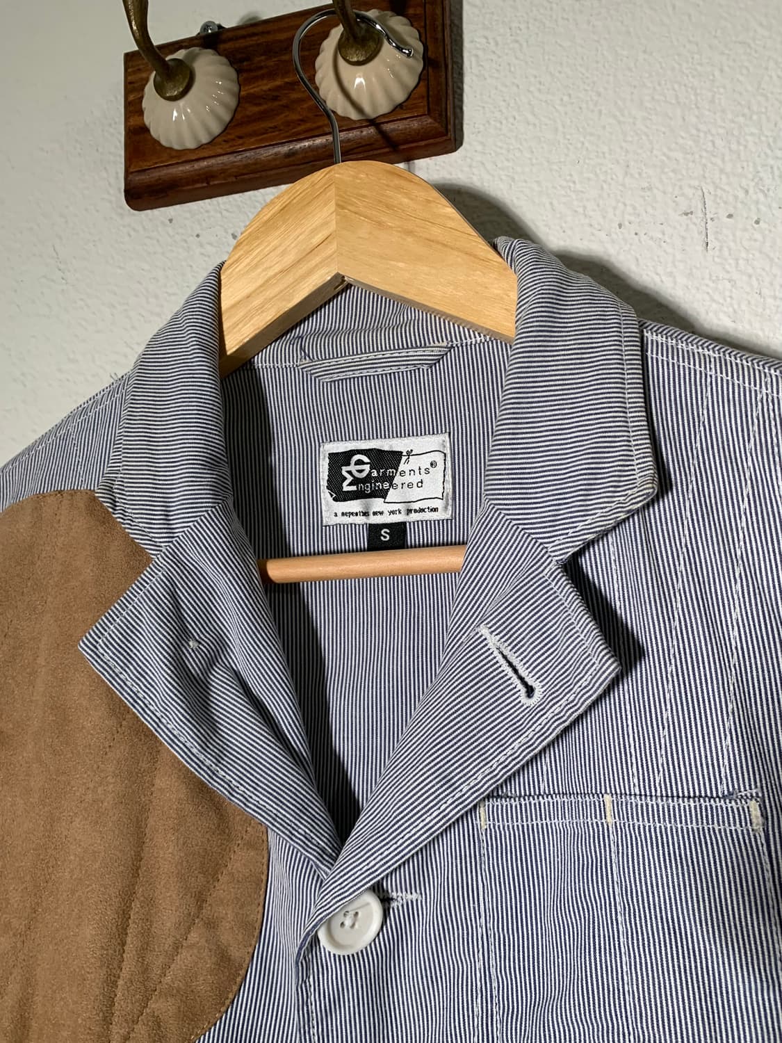 엔지니어드가먼츠 스트라이프 가죽 패치 테일러 자켓 상품이미지5