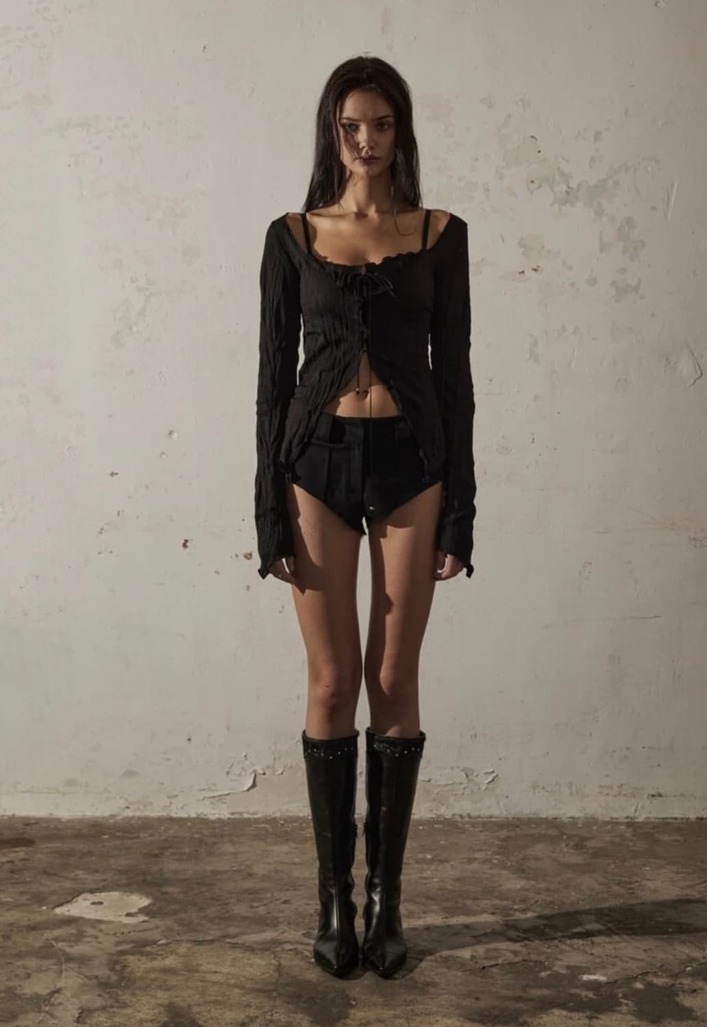 보헤미안서울 보헴서 링클 코르셋 가디건 블랙 상품이미지1