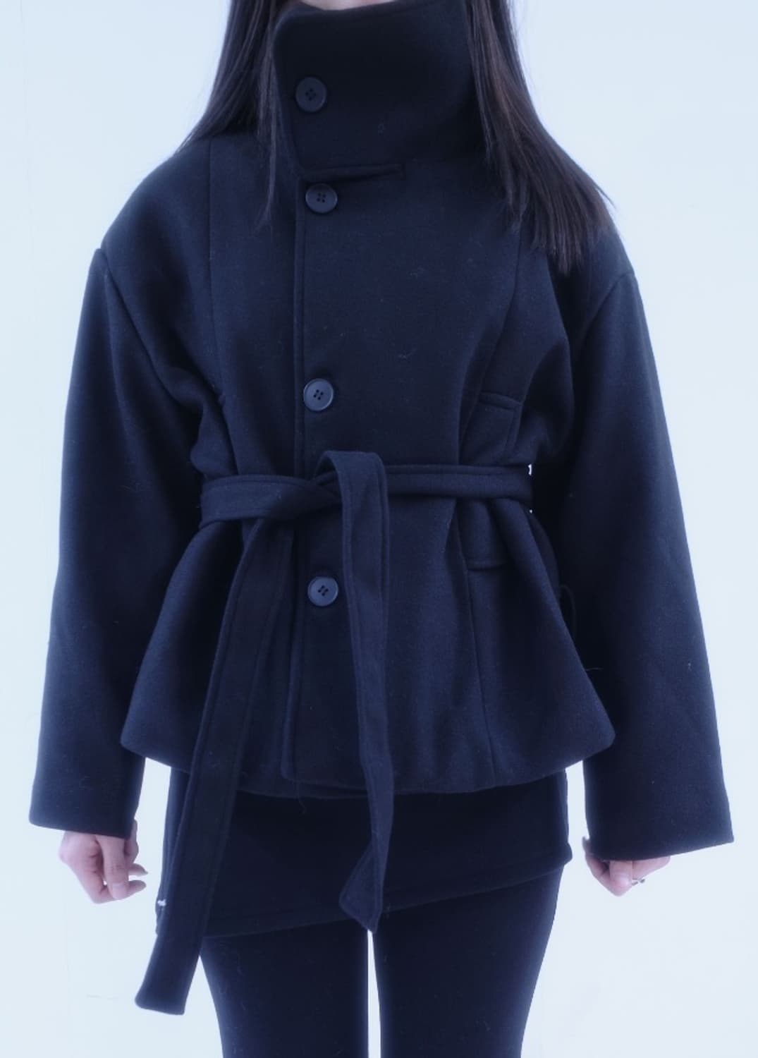 묘랑 유니 하이넥 모직 숏 코트 상품이미지1