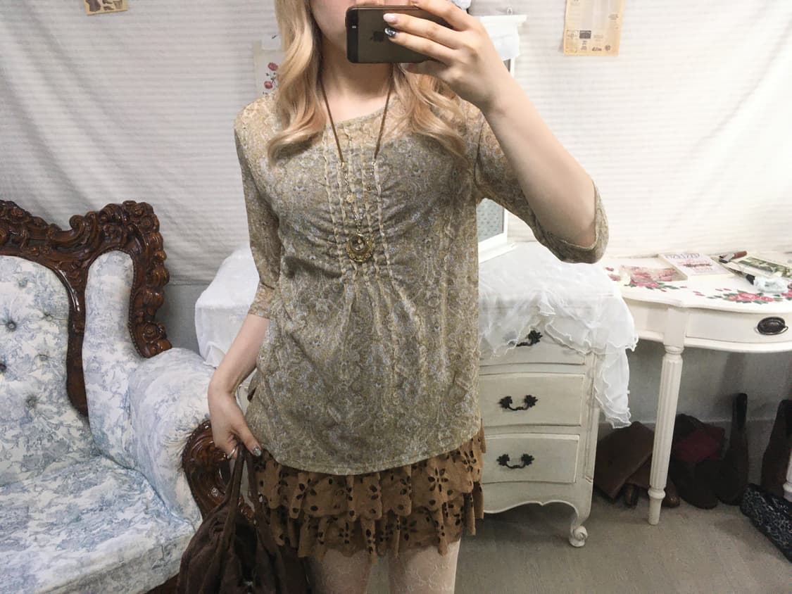 빈티지 오리엔탈 패턴 프릴 블라우스 상품이미지4