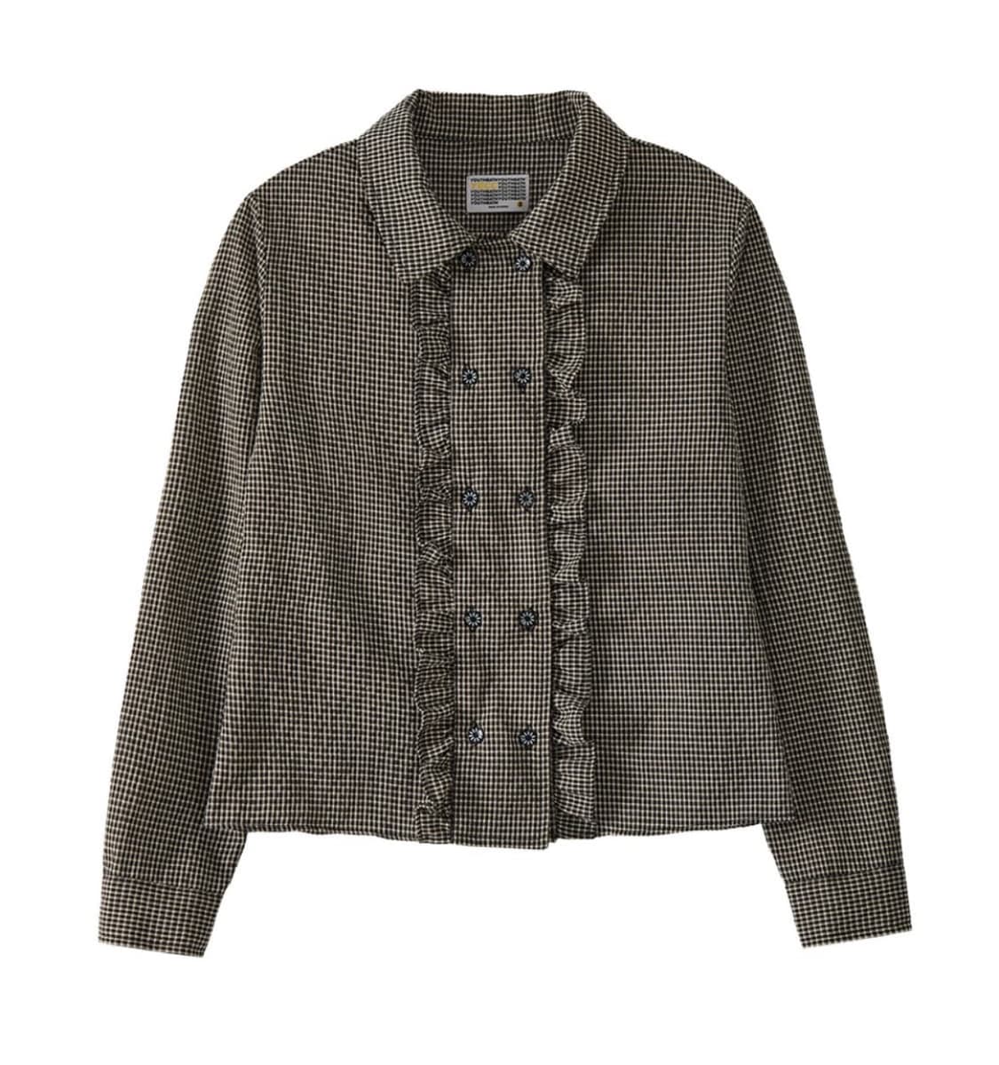 유쓰배쓰 youthbath 더블 버튼 프릴 체크 셔츠 S 사이즈 상품이미지1