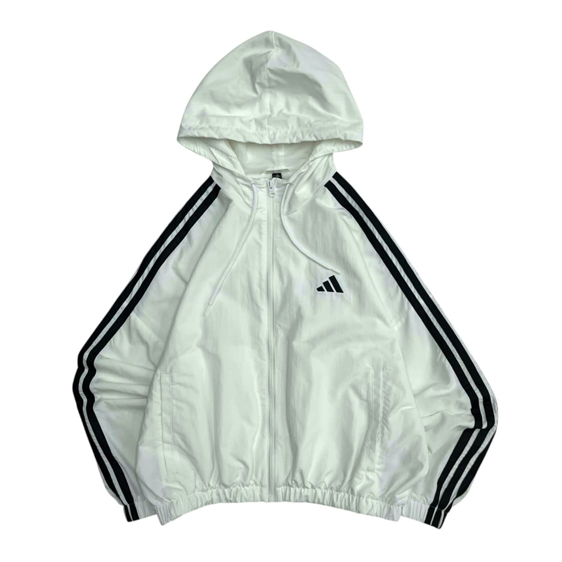 아디다스 에센셜 블랙라인 화이트 후드 바람막이 L 상품이미지2