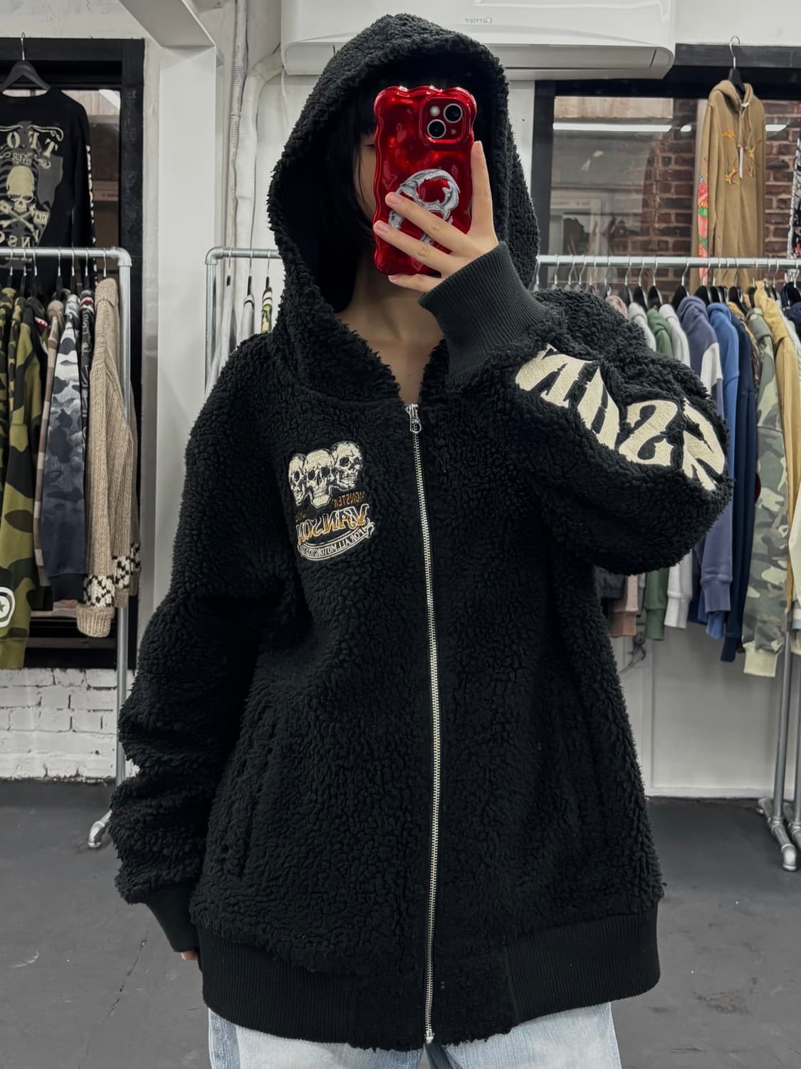 밴슨 레더 스컬 플리스 자켓 상품이미지1