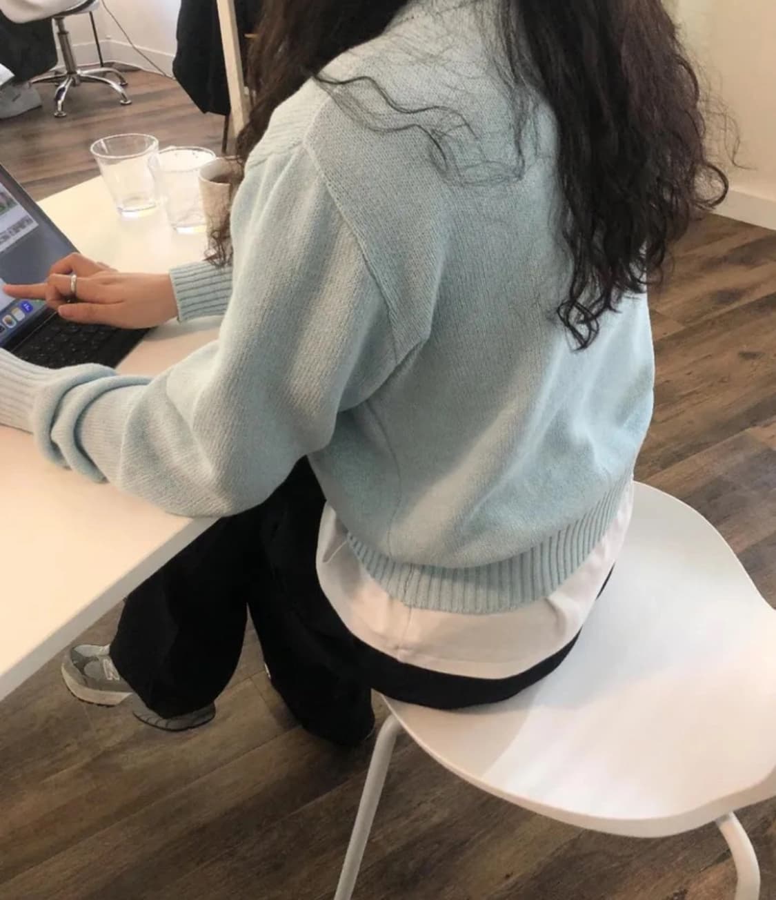 코튼 라운드넥 썸머 니트 스카이블루 상품이미지2