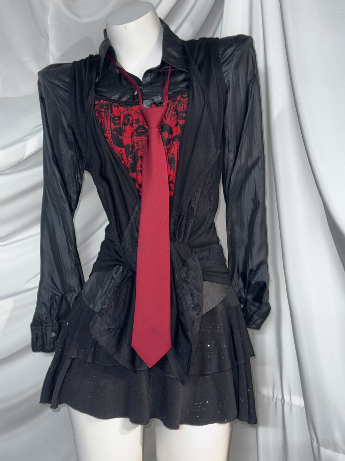 무채색 레드펑크 프레피 코디세트  상품이미지7