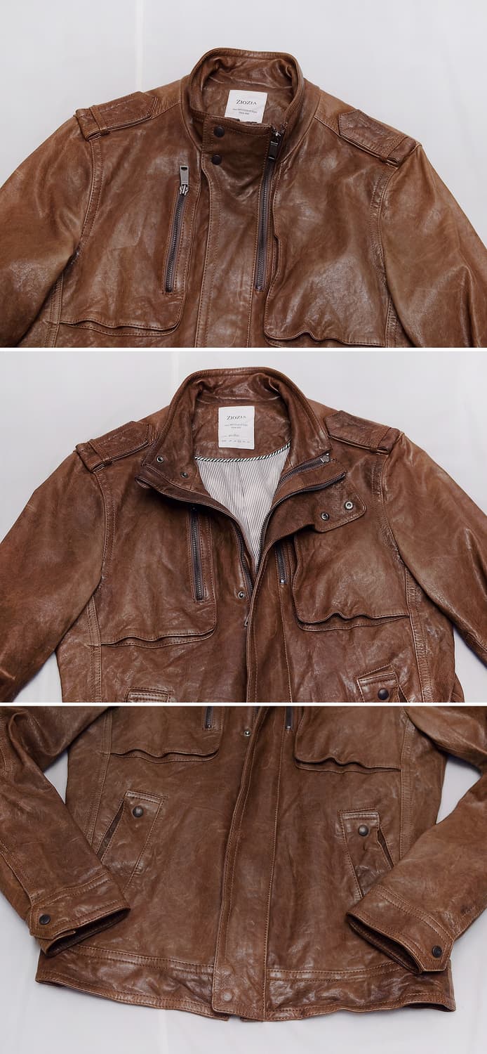 올드레더 워싱 브라운 쉽스킨 양가죽 라이더 자켓 (100) 상품이미지4