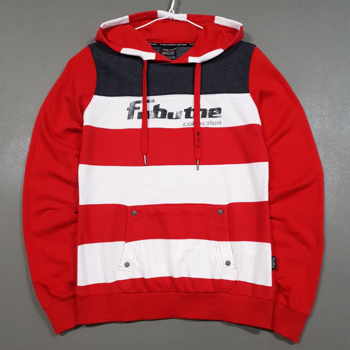 90 (S) Fubu 00s 후부 빅로고 스트라이프 코튼 스웻 후드티 상품이미지1