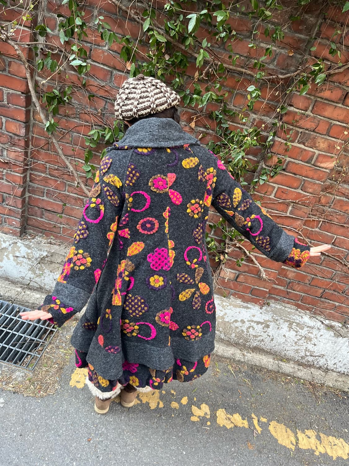 빈티지 플라워 패턴 울 코트 상품이미지9