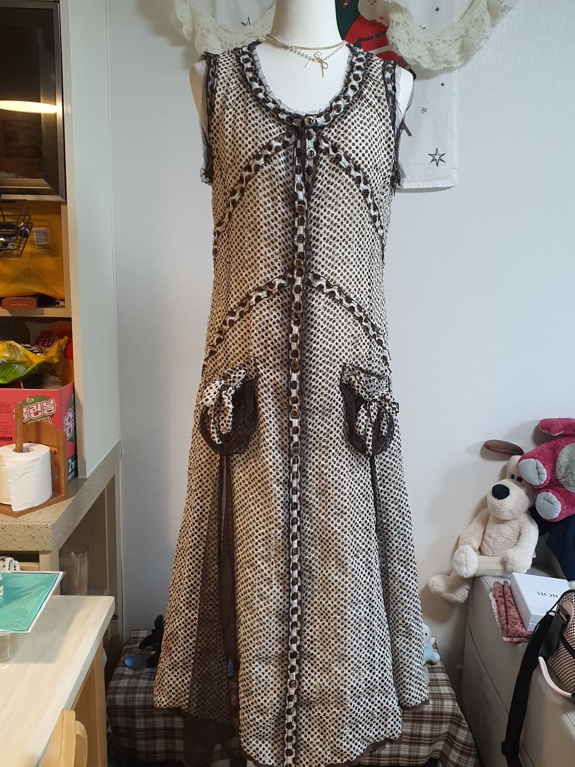 [갸루] 빈티지 도트 무늬 민소매 원피스 상품이미지2