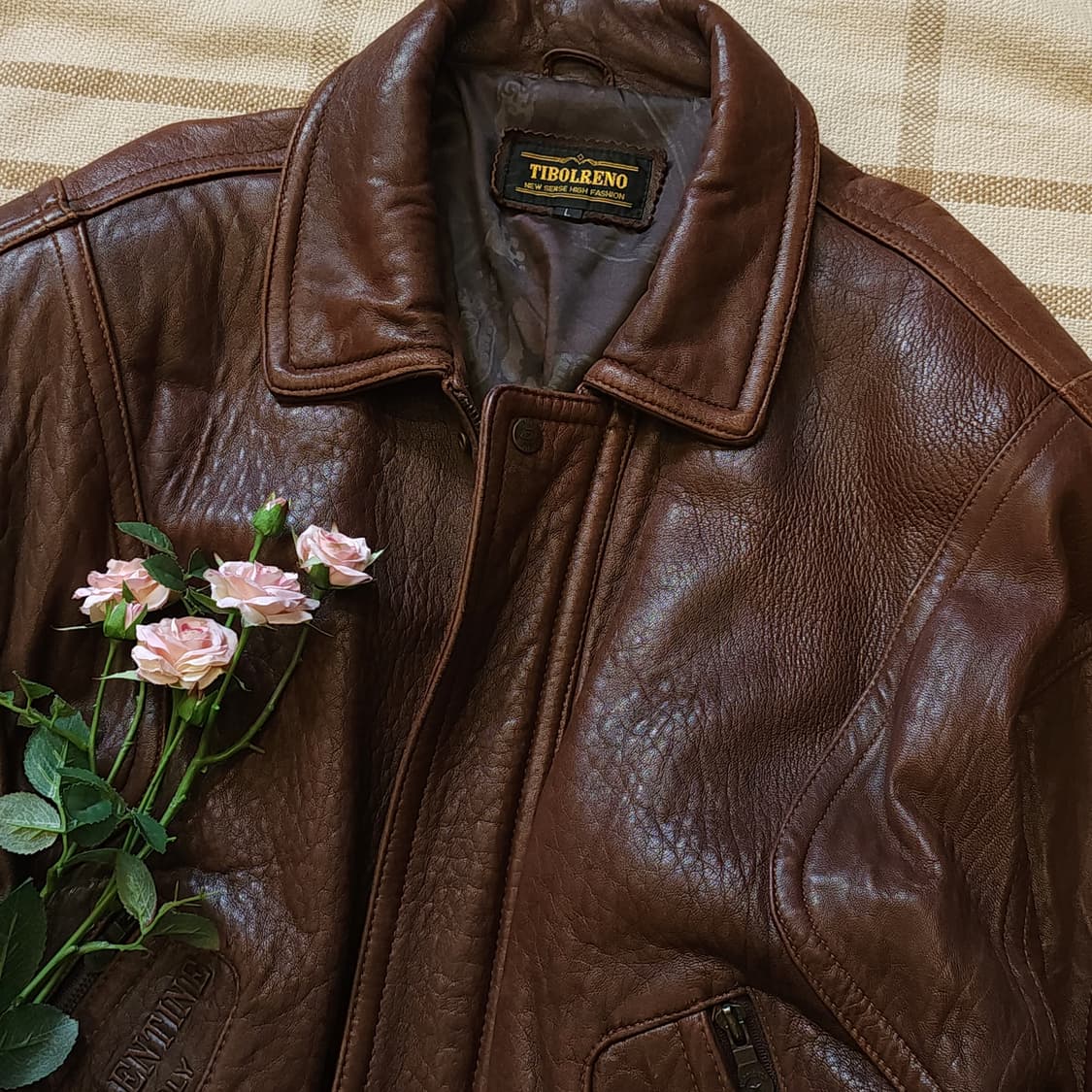 90s 지아니 발렌티노 빈티지 가죽자켓 레더 봄버 헤비레더 브라운 L 상품이미지5