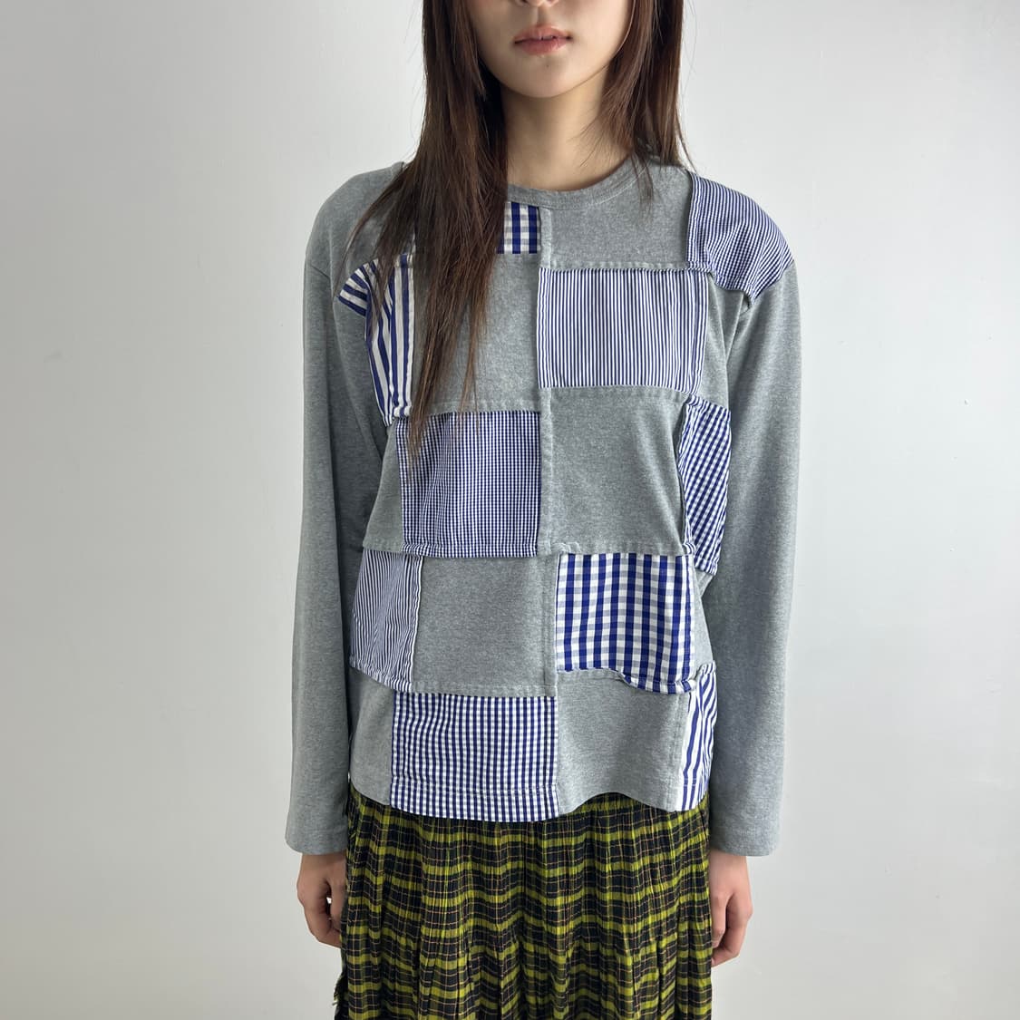 꼼데가르송 옴므 깅엄 체크 패치워크 롱슬리브 상품이미지1