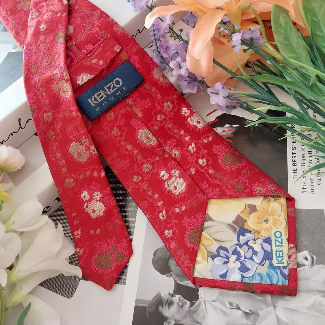 겐조 실크 진핑크 플라워 자카드 넥타이 9cm A+등급 K1358
 상품이미지5