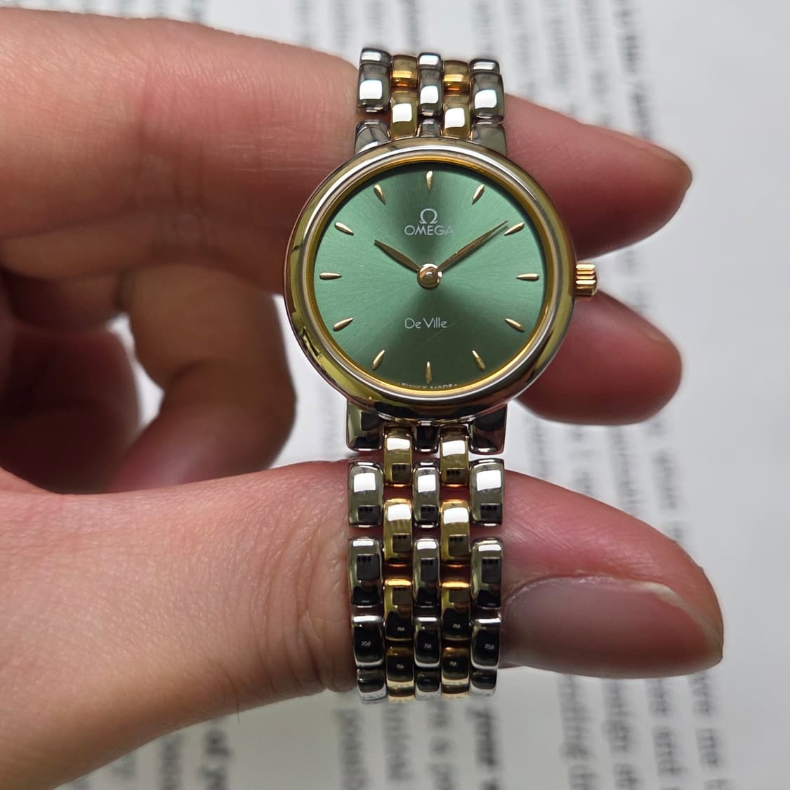 빈티지 오메가 드빌 18K콤비 올리브그린 2줄 콤비 슬림쿼츠 여성용 상품이미지3