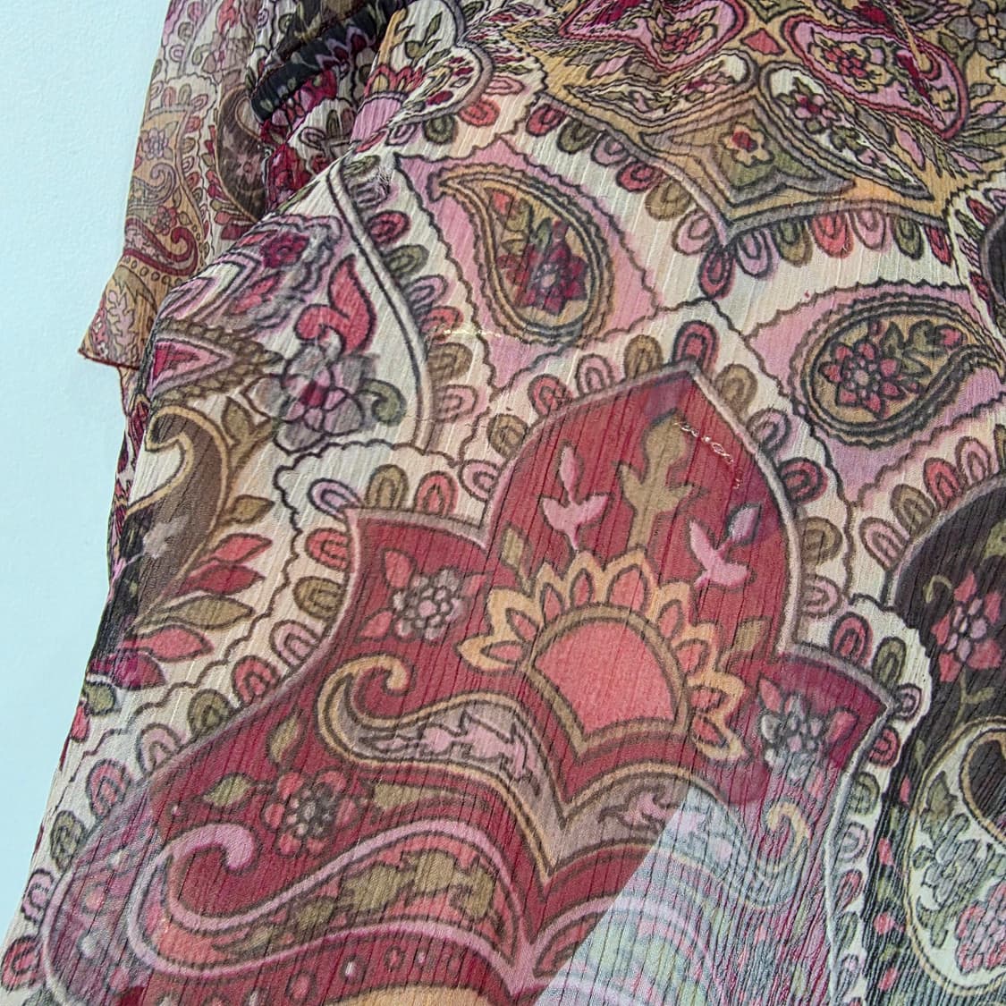 보헤미안 와인 페이즐리 쉬폰 리본 블라우스 일본빈티지 상품이미지9