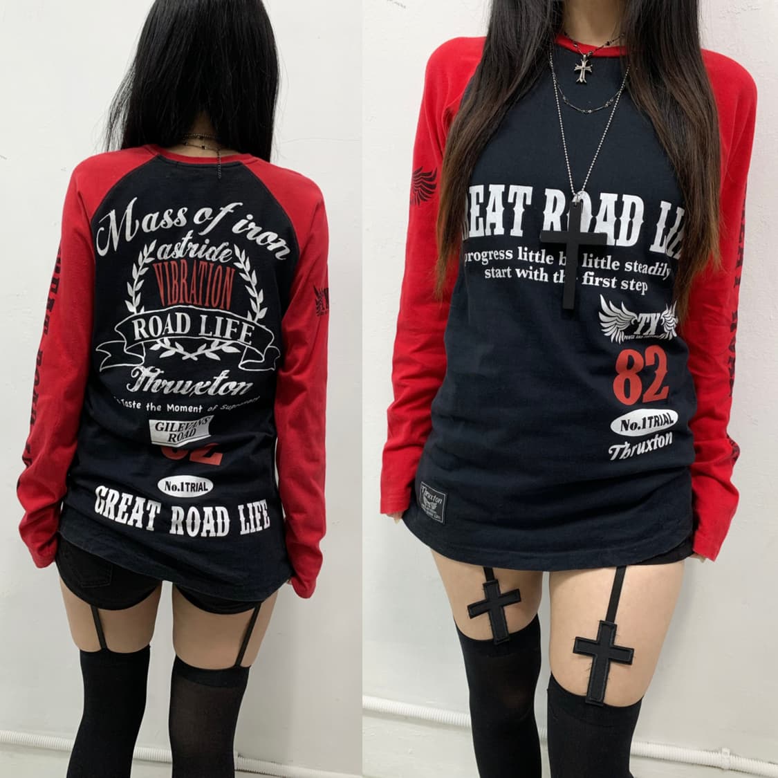 [THRUXTON] 펑크 y2k 날개 배색 롱슬리브 상품이미지1