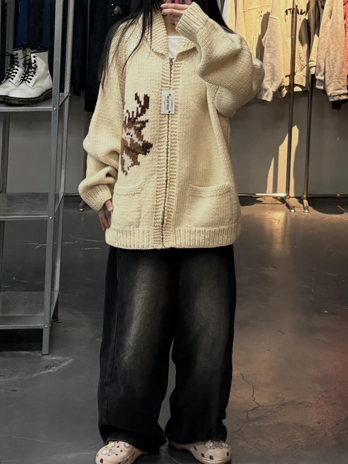 레티포스터 캐나다 헤비울 코위찬 니트집업 자켓  A3600 상품이미지1