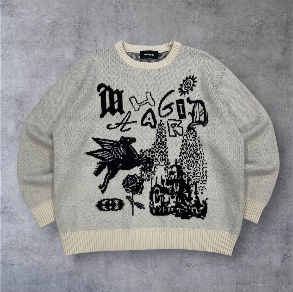 마하그리드 빅로고 아이보리 니트 상품이미지1
