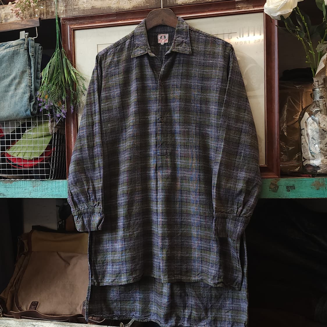 60s 프랑스 워크셔츠 플란넬 셔츠 가드너 빈티지 셔츠 튜닉 셔츠 퍼플 상품이미지2