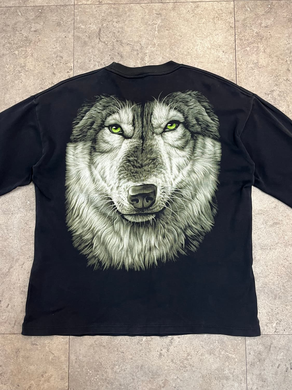 빈티지 울프 프린팅 긴팔티 블랙 XL #csz2863 상품이미지7