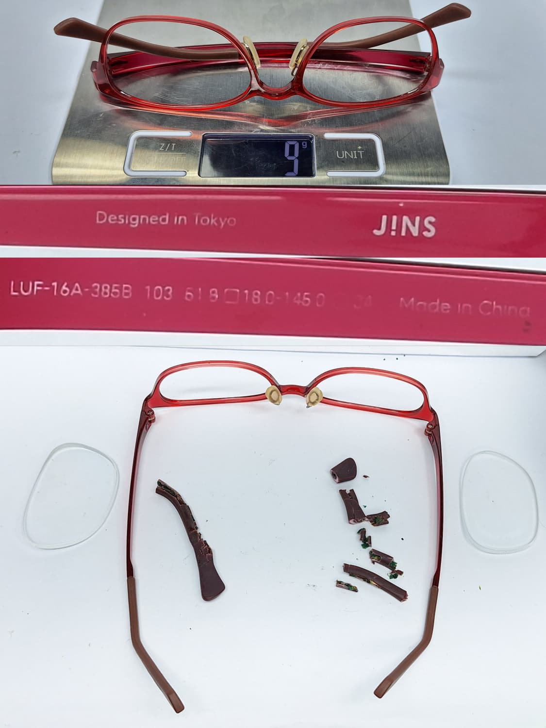 JINS 진스 LUF-16A-385B 슬림 에어프레임 레드 안경테 상품이미지5