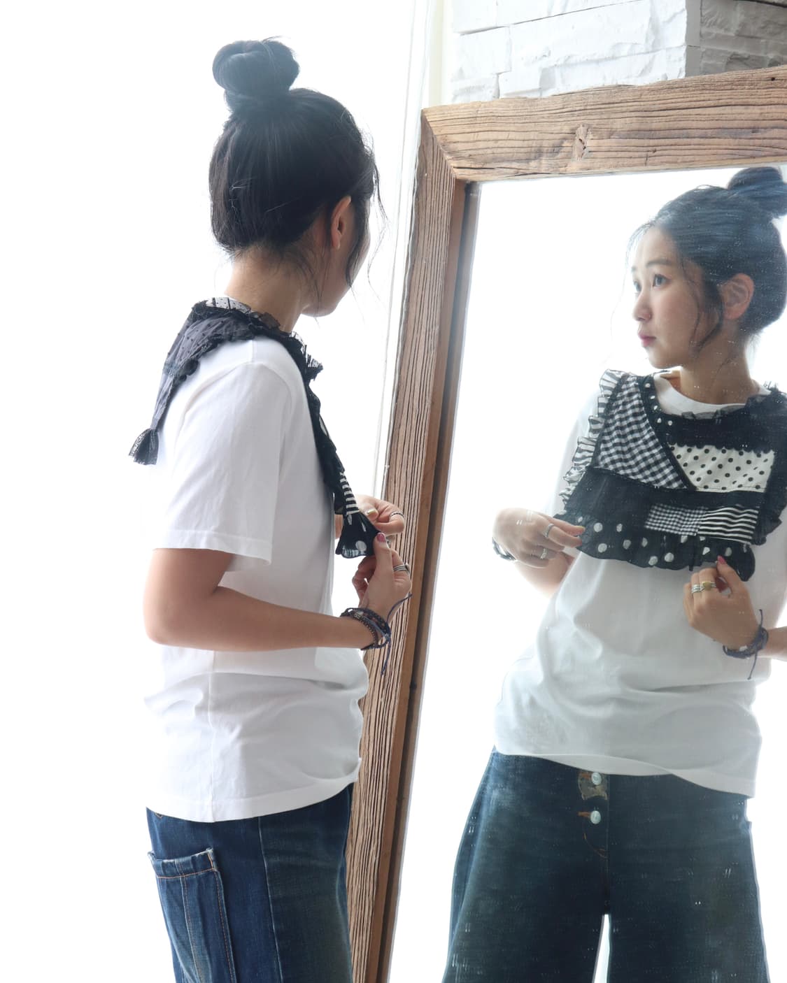 [Beams Boy] Tori-To Check Frill T-Shirt 상품이미지3