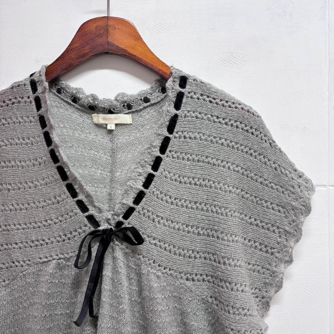 HushHush 그레이 리본 니트 조끼 베스트 JPN 상품이미지2