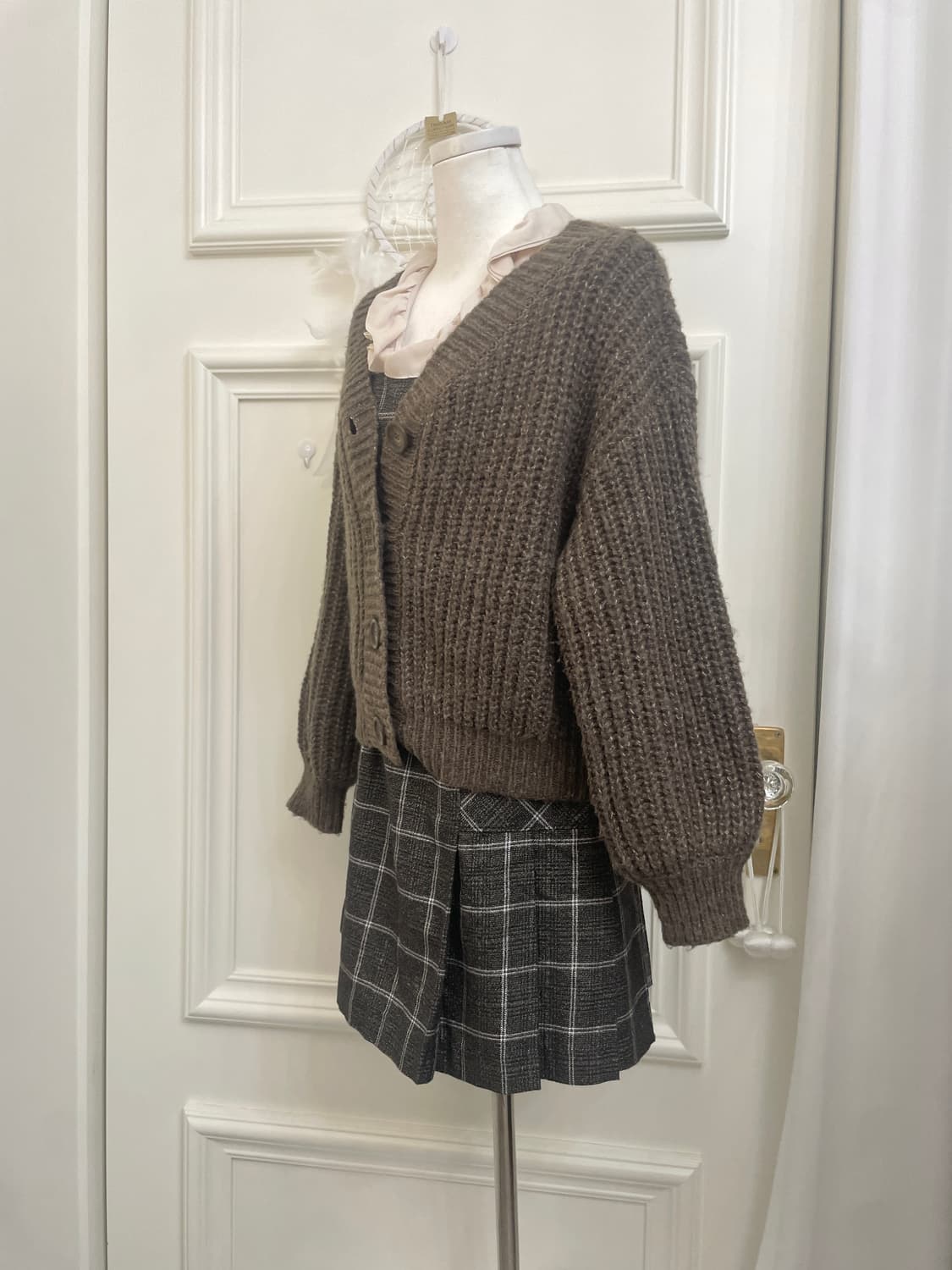 brown melange waffle cardigan(size-F) 상품이미지2