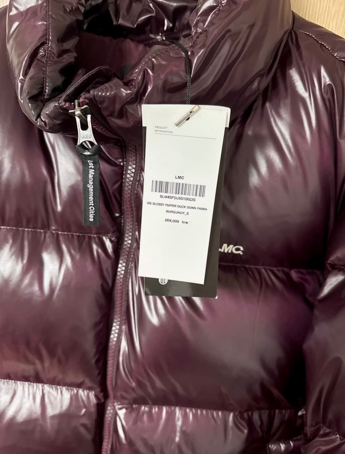 (새상품) LMC 엘엠씨/ OG 글로시 푸퍼 다운 패딩 버건디 S 상품이미지4