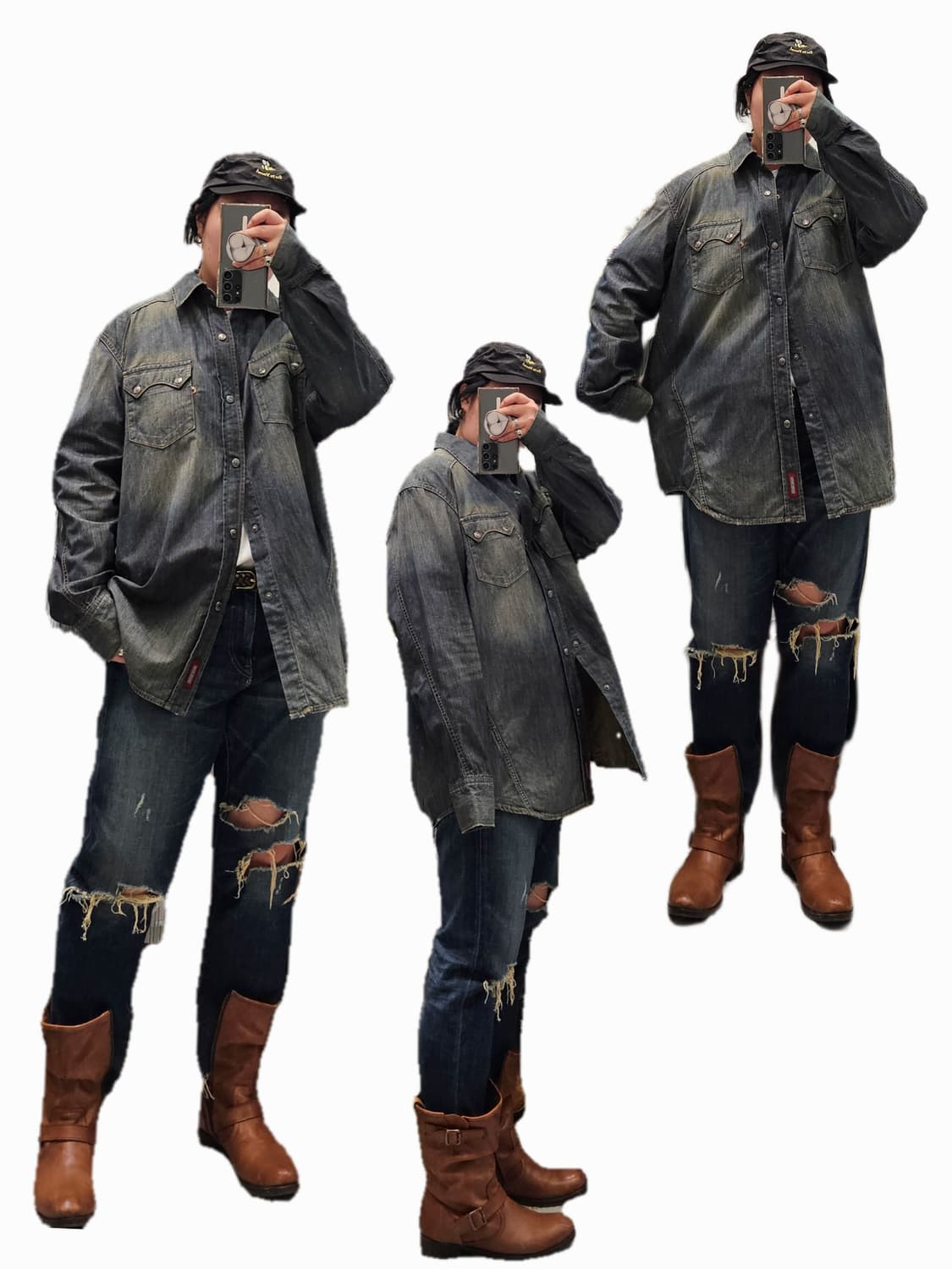 Bangbang 워싱 절개 데님셔츠 상품이미지2