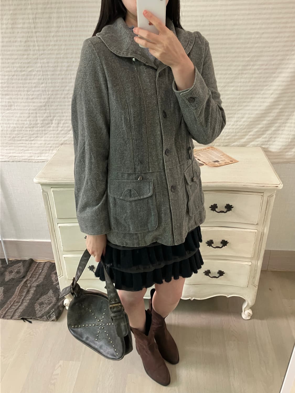 jpn vintage 차콜 스트링 자켓 y2k 스트릿 갸루 펑키 상품이미지3