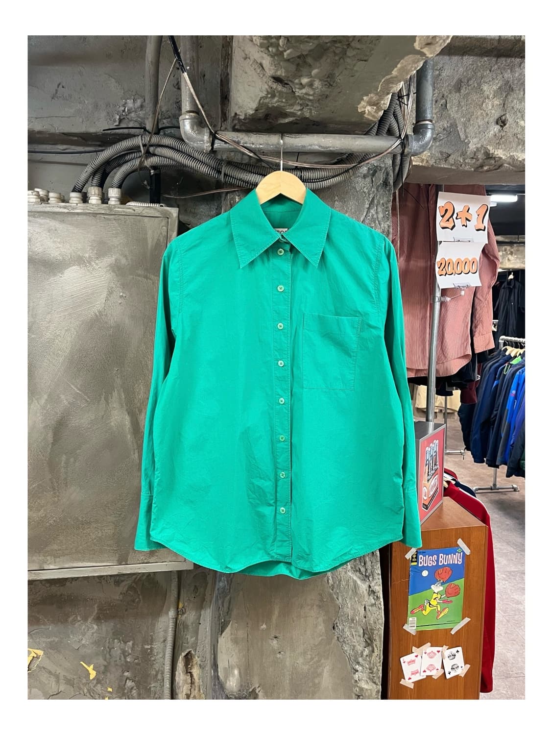 코스 포켓 셔츠 그린 40 #csz3081  *사용감 있음, 단추 코팅  상품이미지1