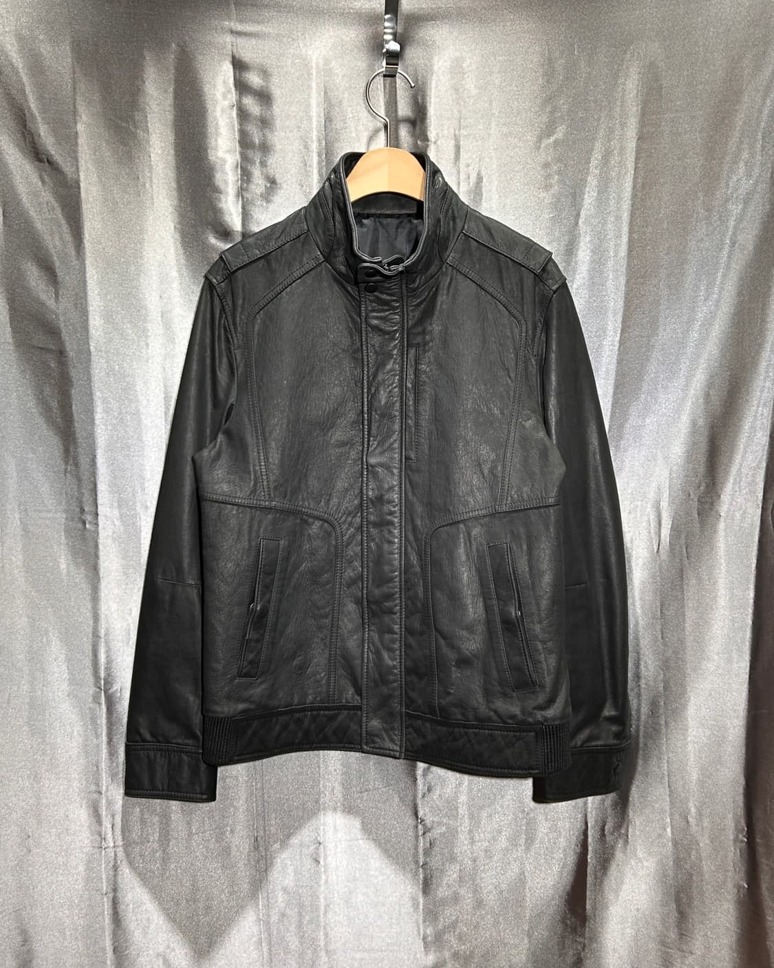 S 하이넥 워시드 블랙 레더자켓 상품이미지2