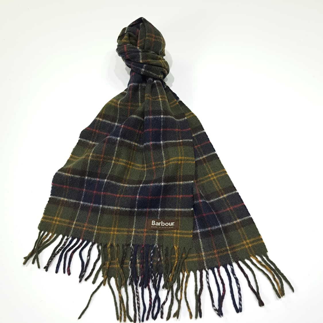 MX533 바버 90s 스코틀랜드판 울 타탄체크 올리브 머플러 목도리 상품이미지2